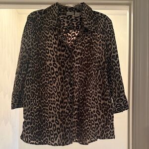 Kim Rogers Animal Print Button Down Shirt - Tan and Brown